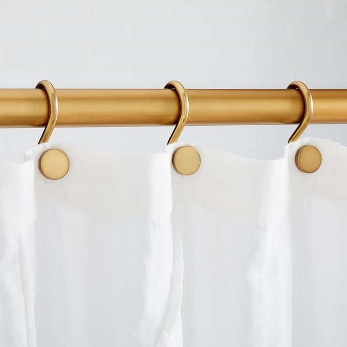 Shower Curtain Rings Brushed Brass Circular Button Front S-Hook