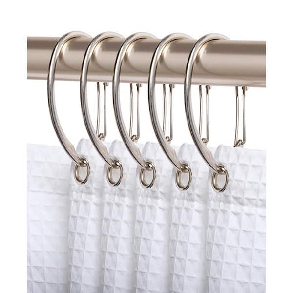 Shower Curtain Rings Brushed Nickel C-Shaped Hook Bottom Eyelet