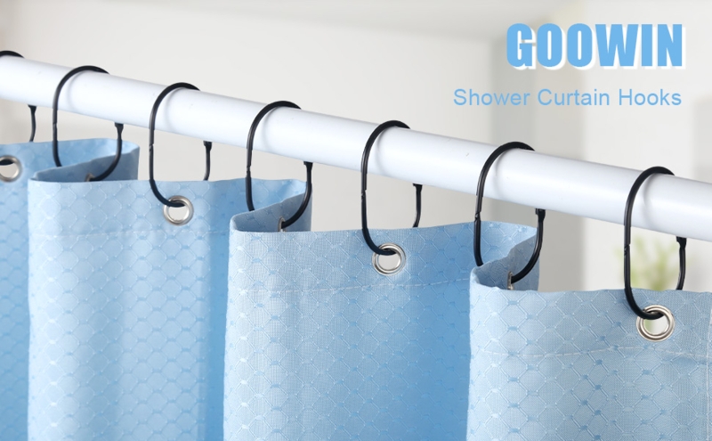 Shower Curtain Rings Matte Black Oval Snap Design Rust Resistant