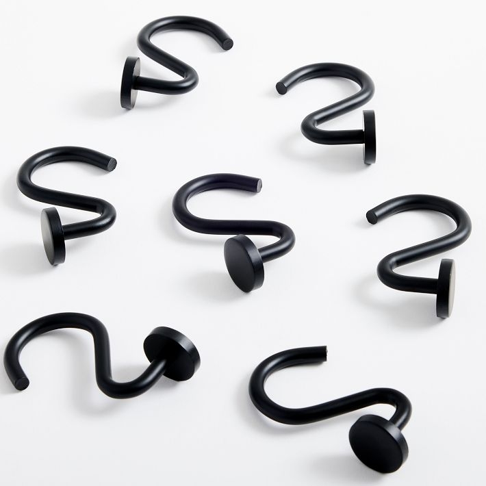 Shower Curtain Rings Matte Black S-Shaped Circular End Cap