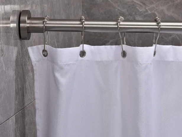 Shower Curtain Rod Brushed Silver Roller Bead Rings Metal Grommets