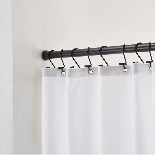 Shower Curtain Rod Matte Black Tension Mount S-Hook Rings