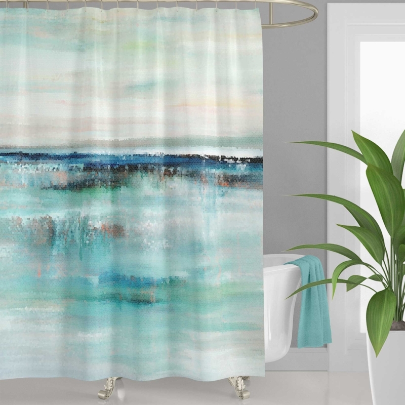 Shower Curtain with Abstract Seascape Print and Mosaic Texture