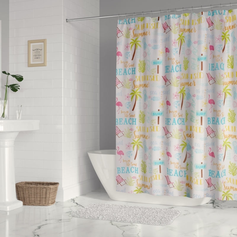 Shower Curtain with Beach Days Print and Colorful Typography
