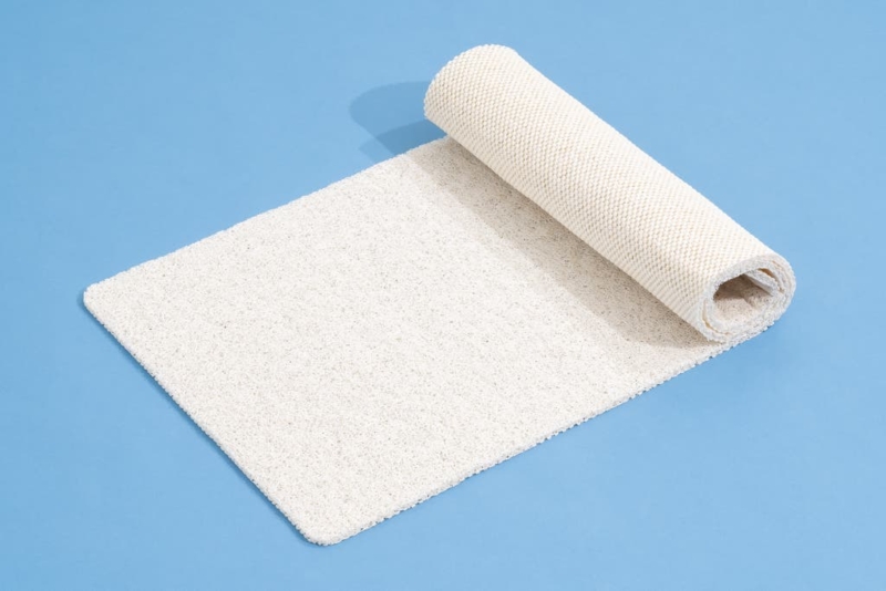 Shower Mat, Off-White Loofah Texture with Mesh Backing