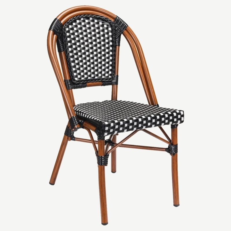Side Chair Black White Checkered Rattan Bamboo Look Aluminum Bistro
