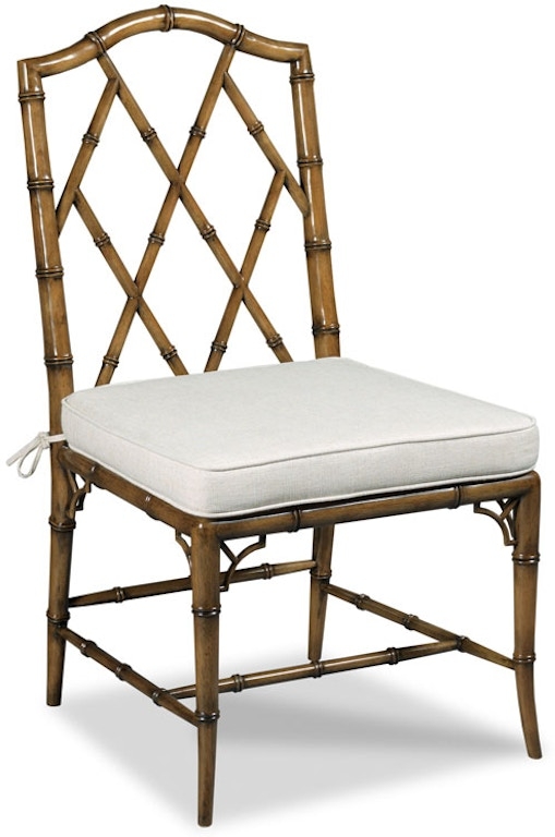 Side Chair Faux Bamboo with Lattice Back and Tie-On Seat Cushion