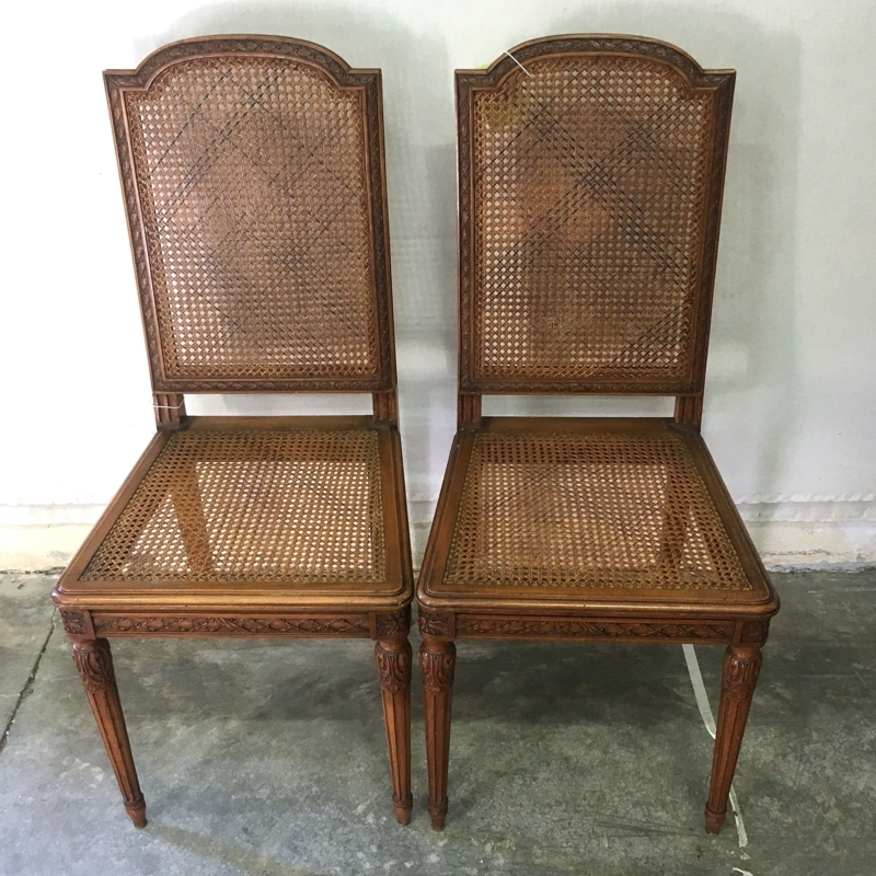 Side Chair Pair Fluted Tapered Legs Cane Louis XVI Style