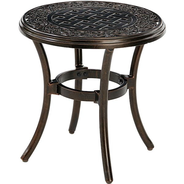 Side Table Cast Aluminum Lattice Weave Top Antique Bronze