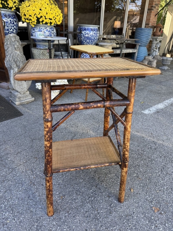 Side Table Cross Bracing Molded Edge Mottled Bamboo British Colonial