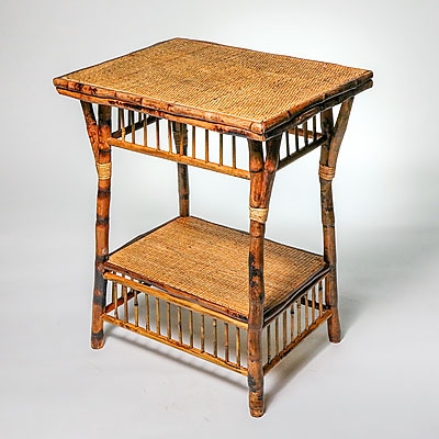 Side Table Mottled Tortoise Finish Spindle Gallery, Bamboo Furniture