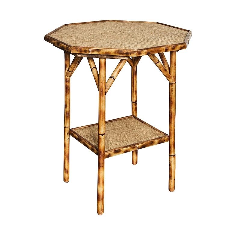 Side Table Octagonal Top Tiger Bamboo Cross Bracing British Colonial