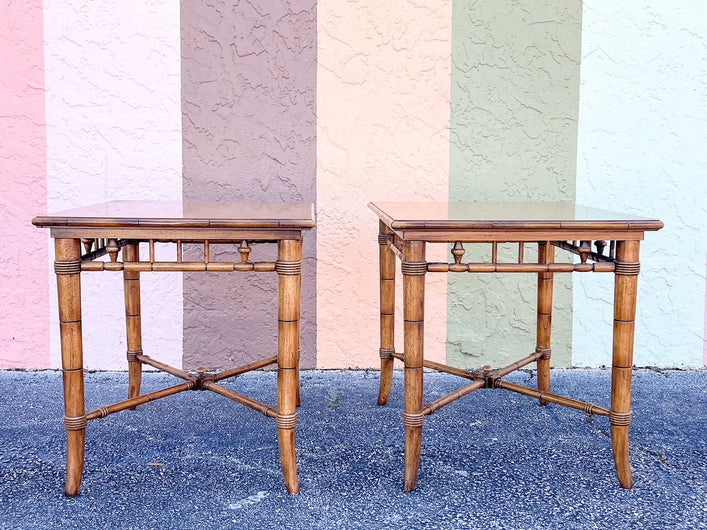 Side Table Spindle Apron X-Cross Stretcher Faux Bamboo Detailing