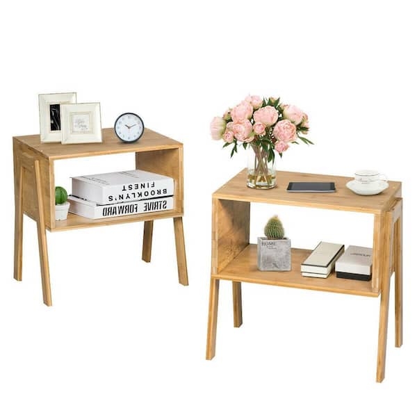 Side Table Splayed Legs Matte Finish Open Storage Mid-Century Modern