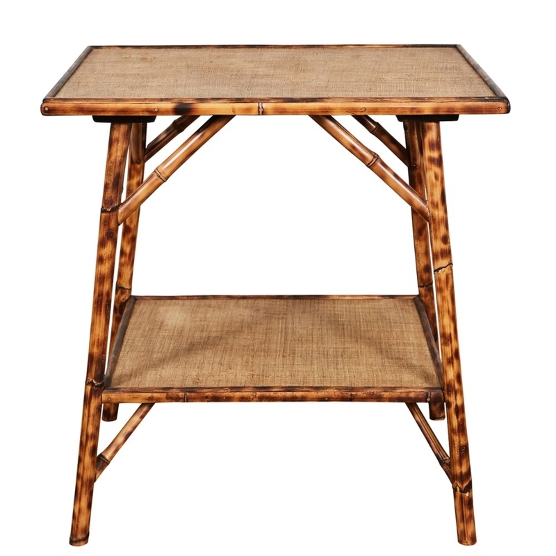Side Table Tiger Bamboo Angled Bracing Woven Inlay, British Colonial