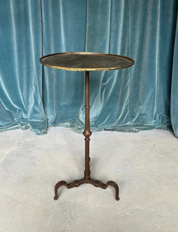 Side Table Tray Top Slender Pedestal Spanish Modern Antique Iron