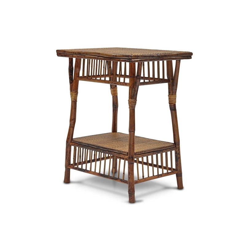 Side Table Vertical Spindles Mottled Finish, Bamboo Accent Table