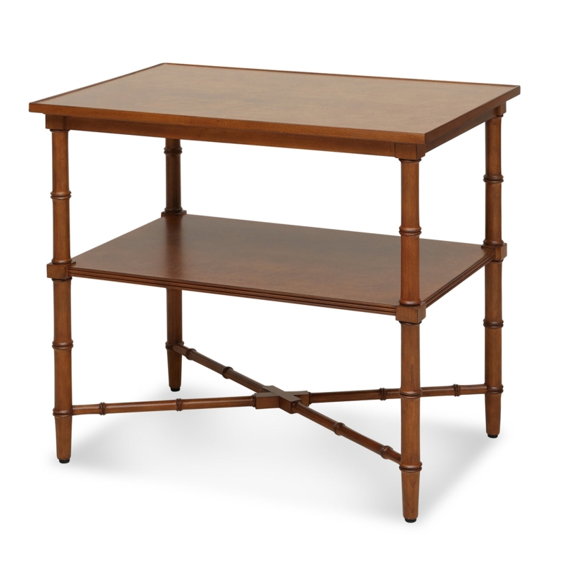 Side Table X-Stretcher Base Walnut Brown Faux Bamboo Regency Accent