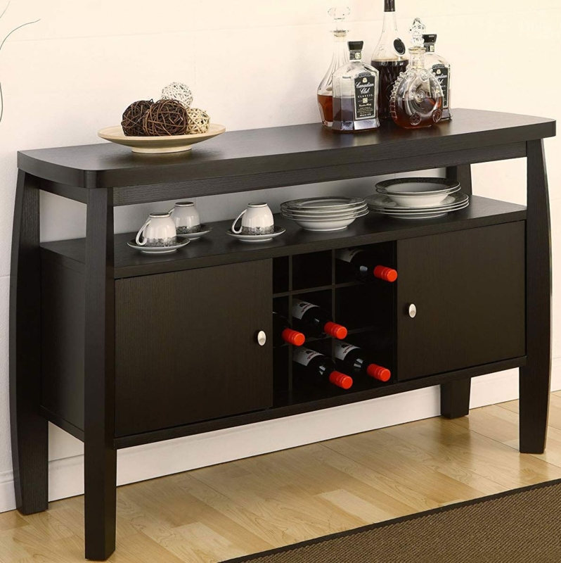 Sideboard Buffet, Espresso Finish with Built-In Wine Rack & Open Tier