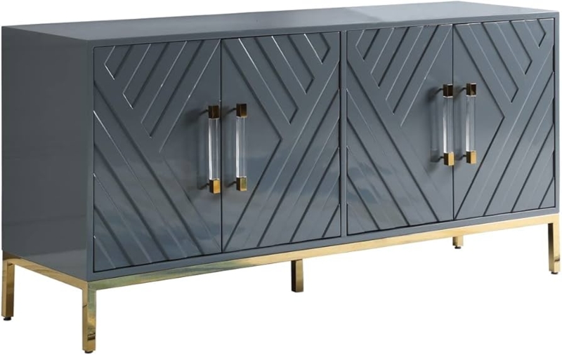 Sideboard with Geometric Relief, Acrylic Handles & Grey Lacquer Finish