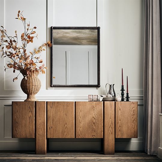 Sideboard with Vertical Plinth Legs, Natural Grain Finish & Recessed Base
