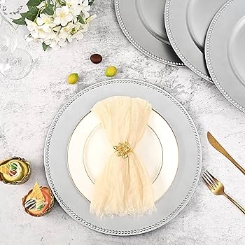 Silver Beaded Charger Plates with Metallic Finish for Formal Dining