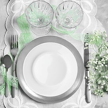 Silver Charger Plate Setting with Scalloped Placemat for Wedding Tables