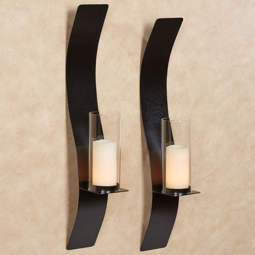Sinuous Metal Wall Sconce Rich Bronze Hurricane Pair