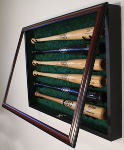 Six Bat Wall Mount Case with Mahogany Tone and Green Backing