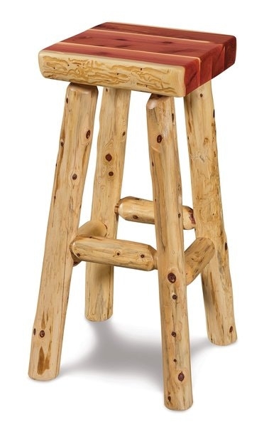 Skip-Peel Wooden Stool with Cedar Red Heartwood and Square Seat