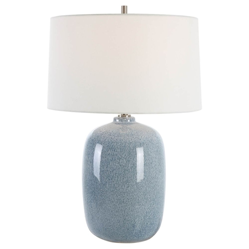Sky Blue Capsule Table Lamp, Glossy Mottled Ceramic