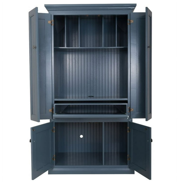 Slate Blue Computer Armoire with Beadboard Interior and Coastal Vibe