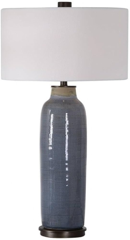 Slate Blue Crackle Table Lamp, Cylindrical Base