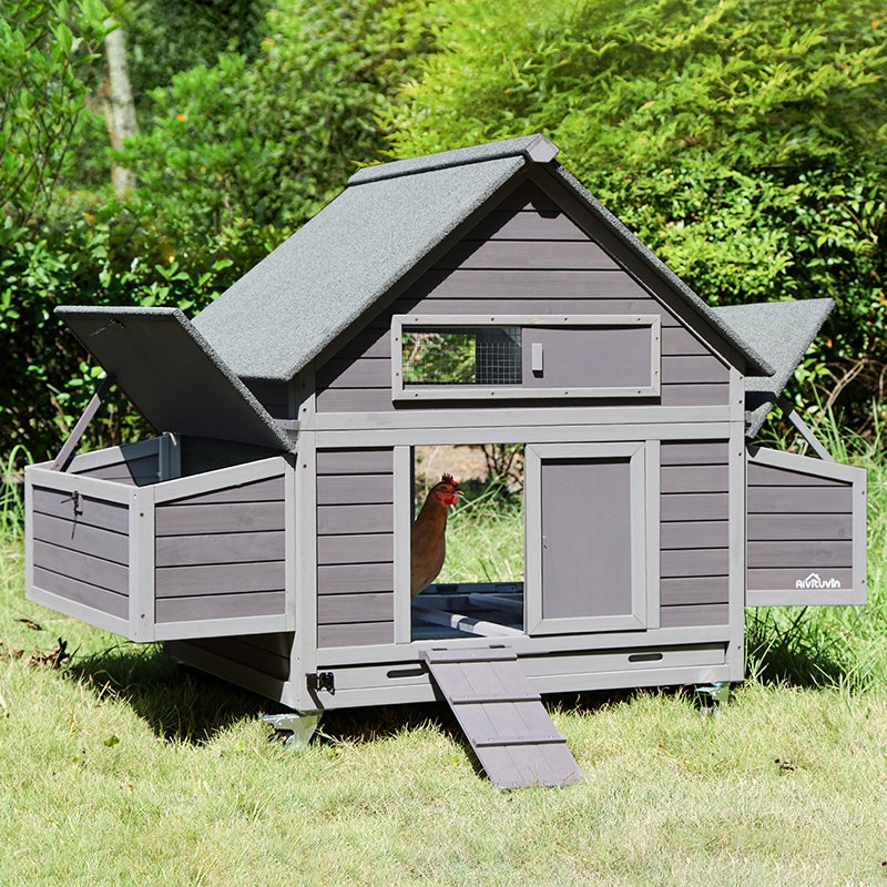 Slate Gray A-Frame Chicken Tractor with Mobile Casters