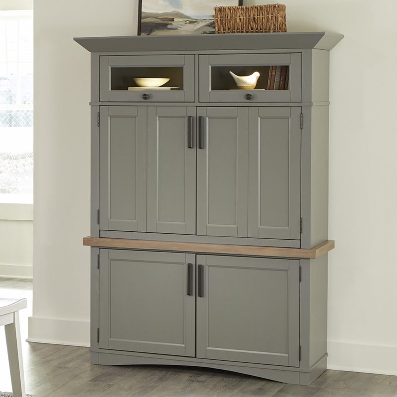 Slate Grey Armoire Desk with Hutch and Glass Display Niches