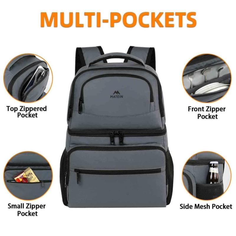 Slate Grey Cooler Backpack with Dedicated Cutlery Organization Loops