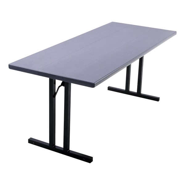 Slate Grey Folding Table with Matte Black T-Shaped Leg Base