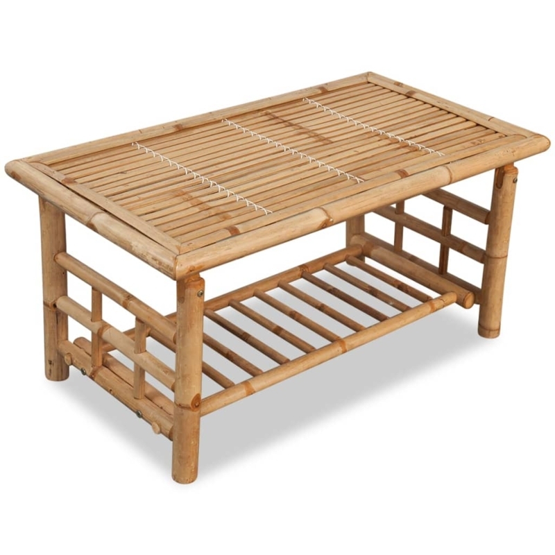 Slatted Bamboo Coffee Table with Lattice Sides