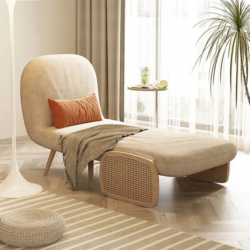 Sleeper Chair Beige Arched Cane Panel Curved Backrest