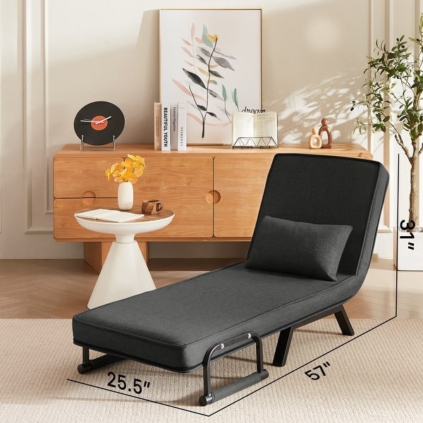 Sleeper Chair Charcoal Gray Adjustable Backrest Tubular Legs