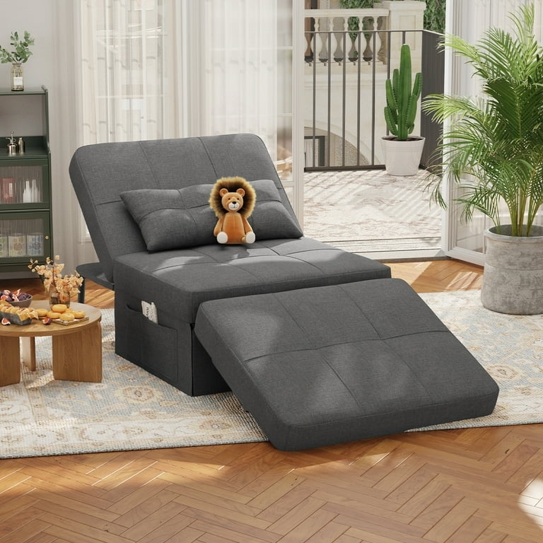 Sleeper Chair Grid Tufting Side Storage Pocket Convertible