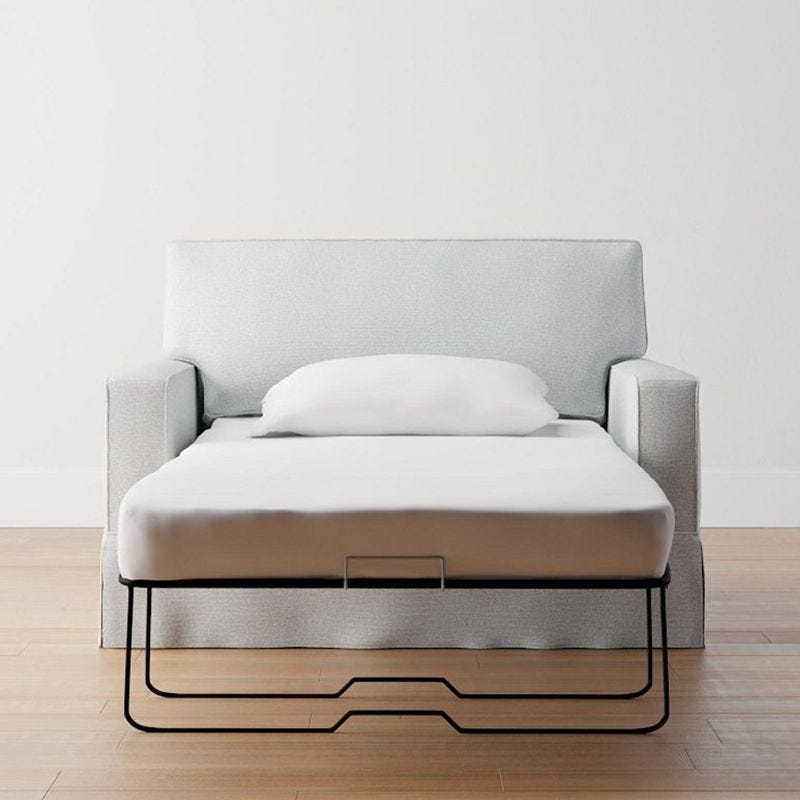 Sleeper Chair Light Gray Slipcovered Base Square Arms Twin Bed