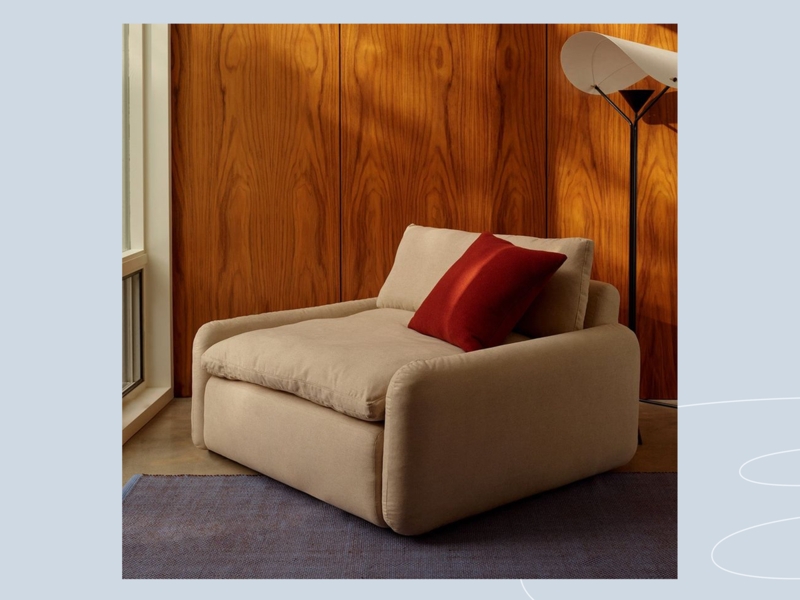 Sleeper Chair Oversized Warm Beige Low Profile Blocky Base