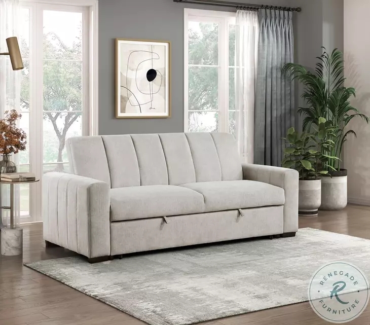 Sleeper Sofa Light Gray Vertical Channel Stitching Transitional Style