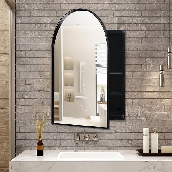 Sliding Door Medicine Cabinet Arched Top Recessed Storage