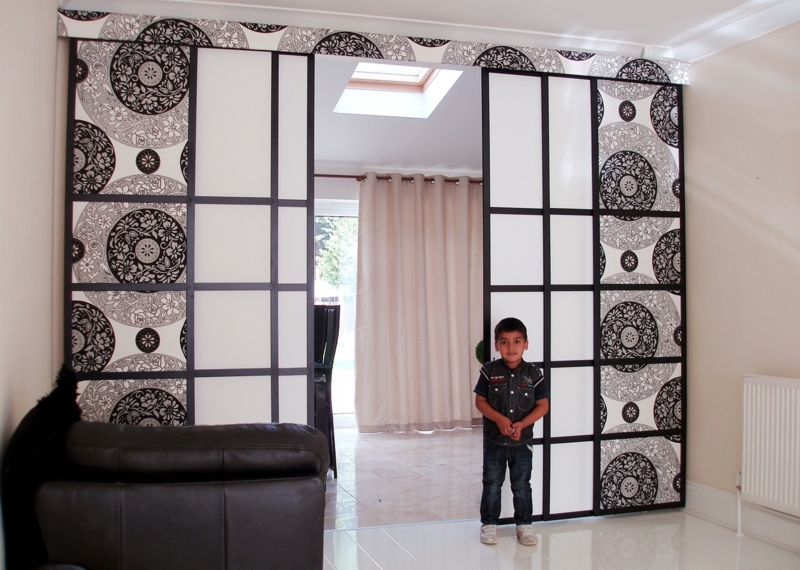 Sliding Room Divider Panels featuring Black Mandala Print