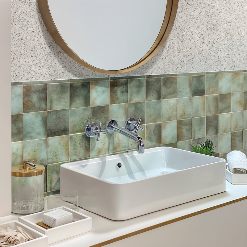 Slim Gold Edge Trim Finishing Variegated Sage Green Square Tiles