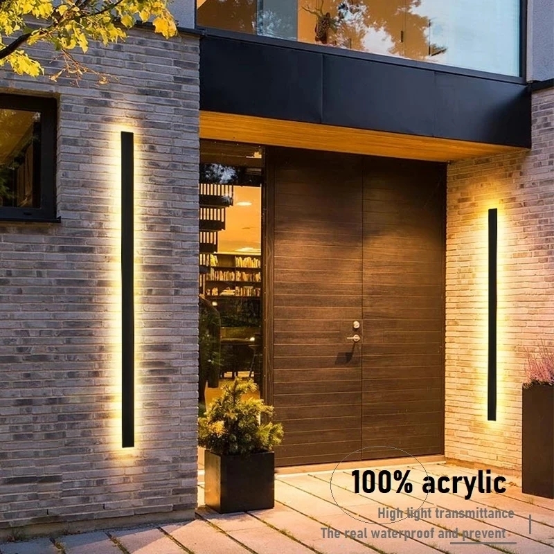 Slim Linear Outdoor Wall Light with Black Acrylic Construction