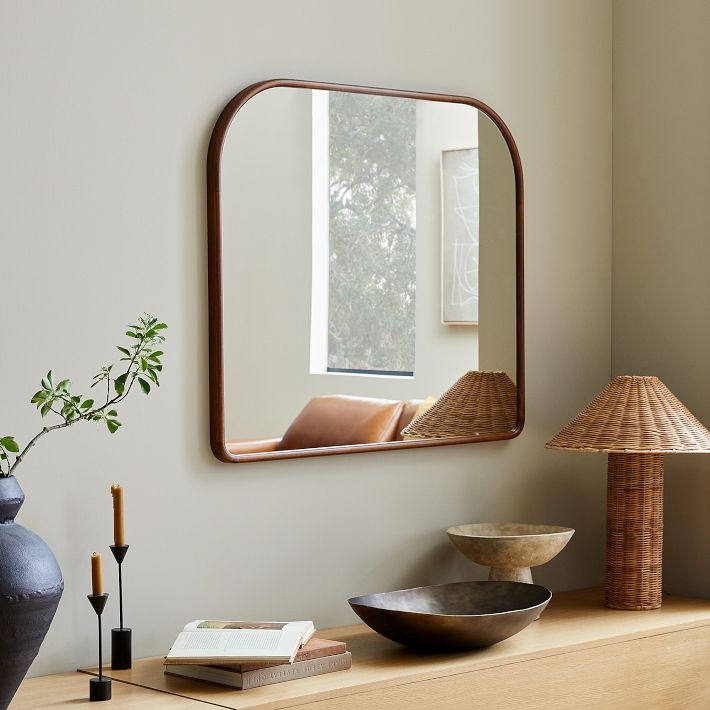Slim Wood Arch Wall Mirror with Rounded Corners for Organic Modern Decor