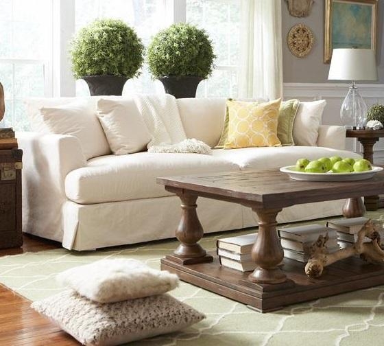 Slipcover Sofa Off White Extra Long Frame Skirted Base